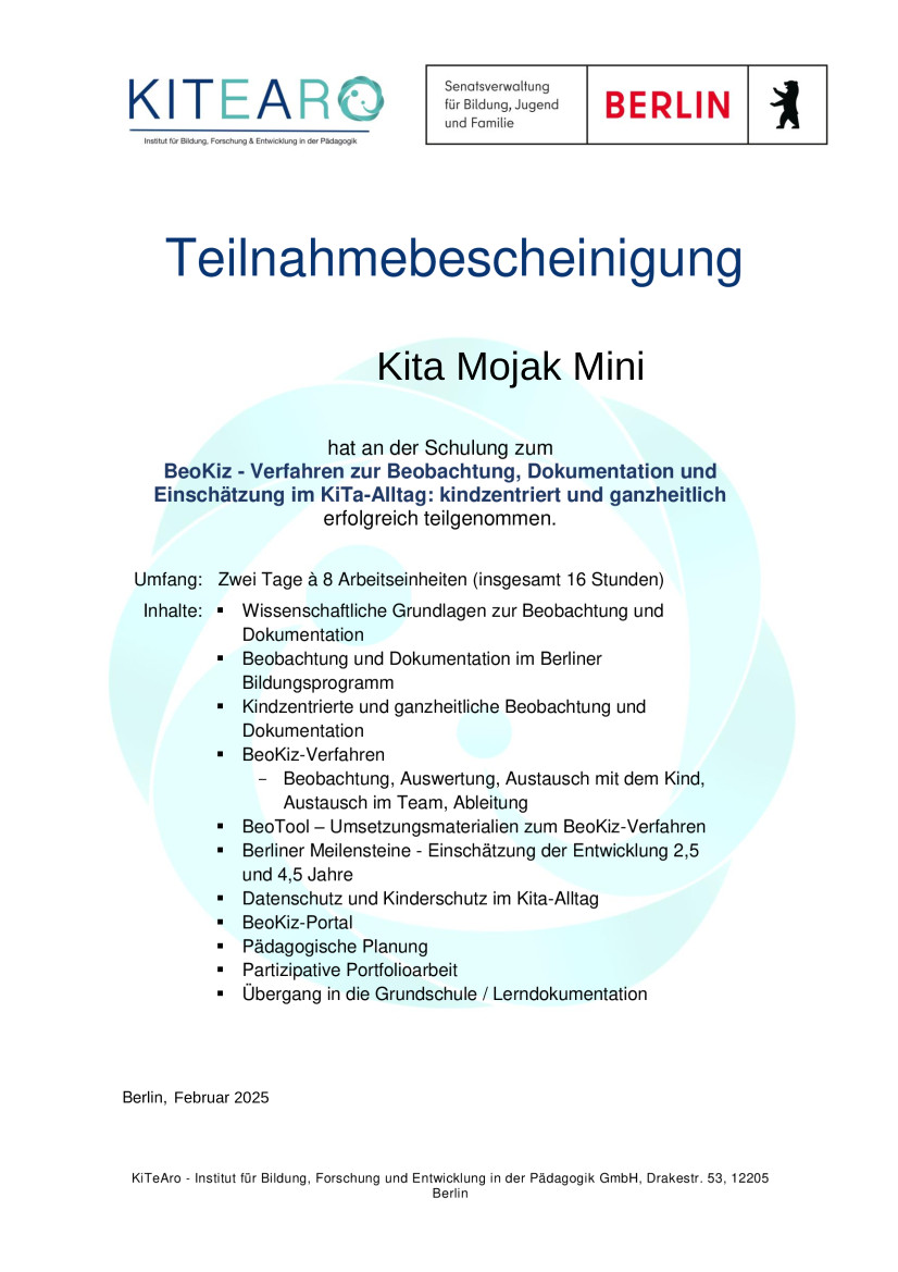 Beokizteilnahme 2025 Mojak-Mini