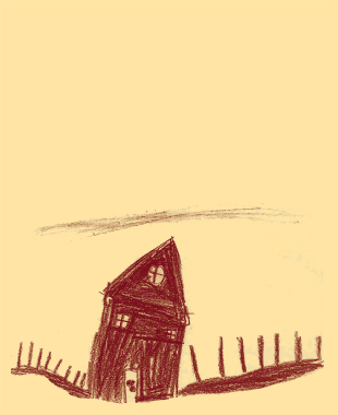 Kinderzeichnung: Haus mit Wiese